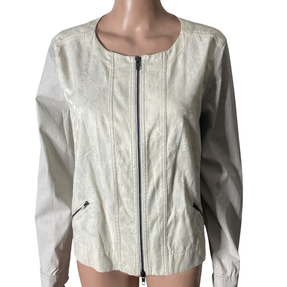 Eileen Fisher Jacket Womens Large Jacquard White Lightweight Full Zip